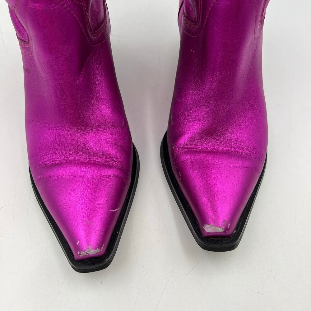 Jeffery Campbell Dagget Western Boot In Fuchsia Metallic Leather - Picture 2 of 14